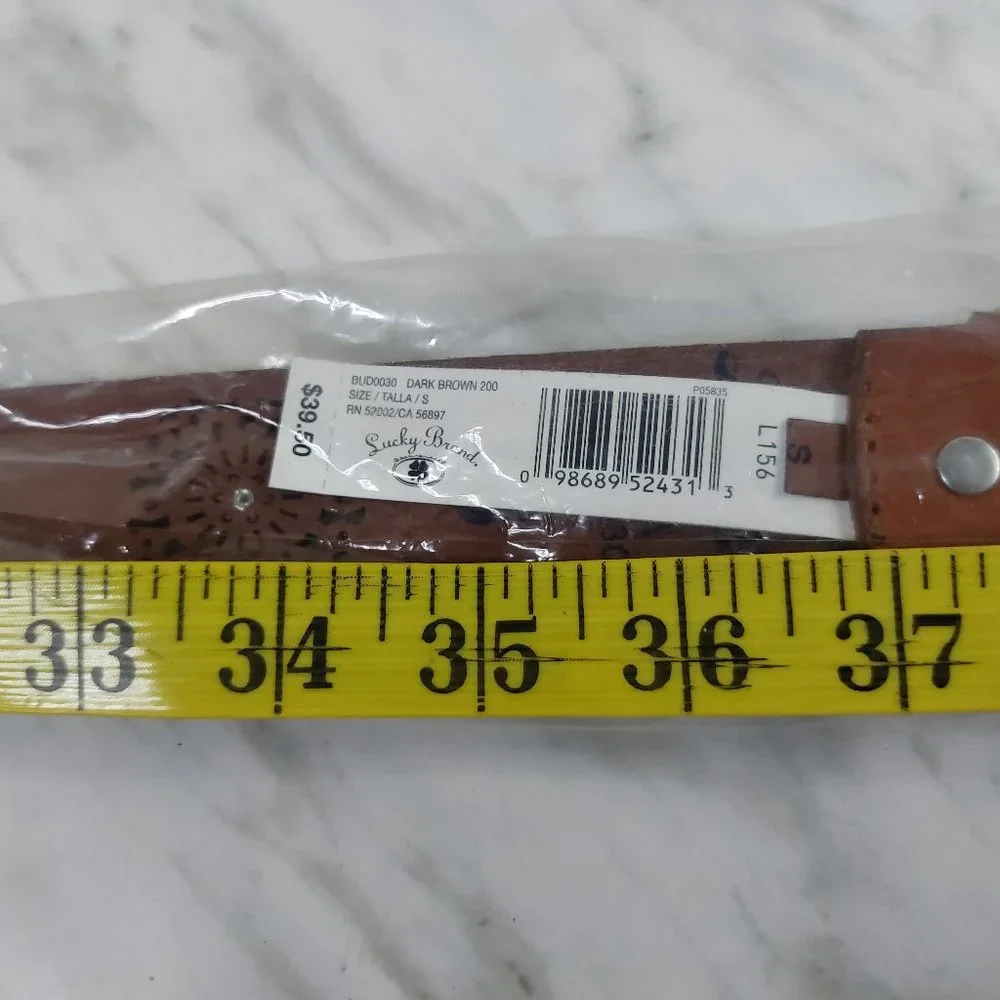 Lucky Brand Laser Cut Brown Genuine Leather Belt Size XS/S/M - Picture 7 of 8